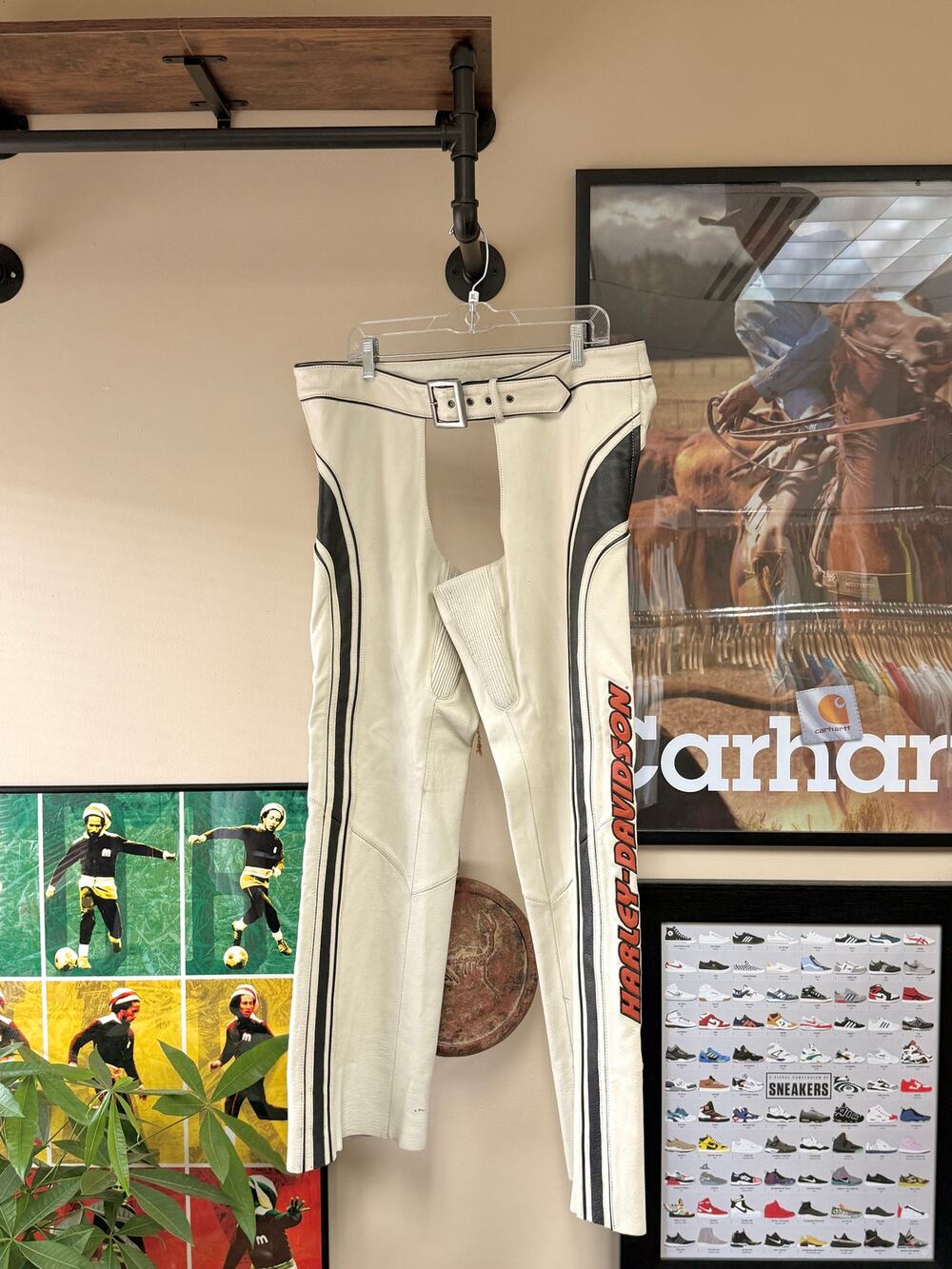 Women's 2006 Harley Davidson Y2K Vintage Cream Leather Flame Chaps Biker Pants